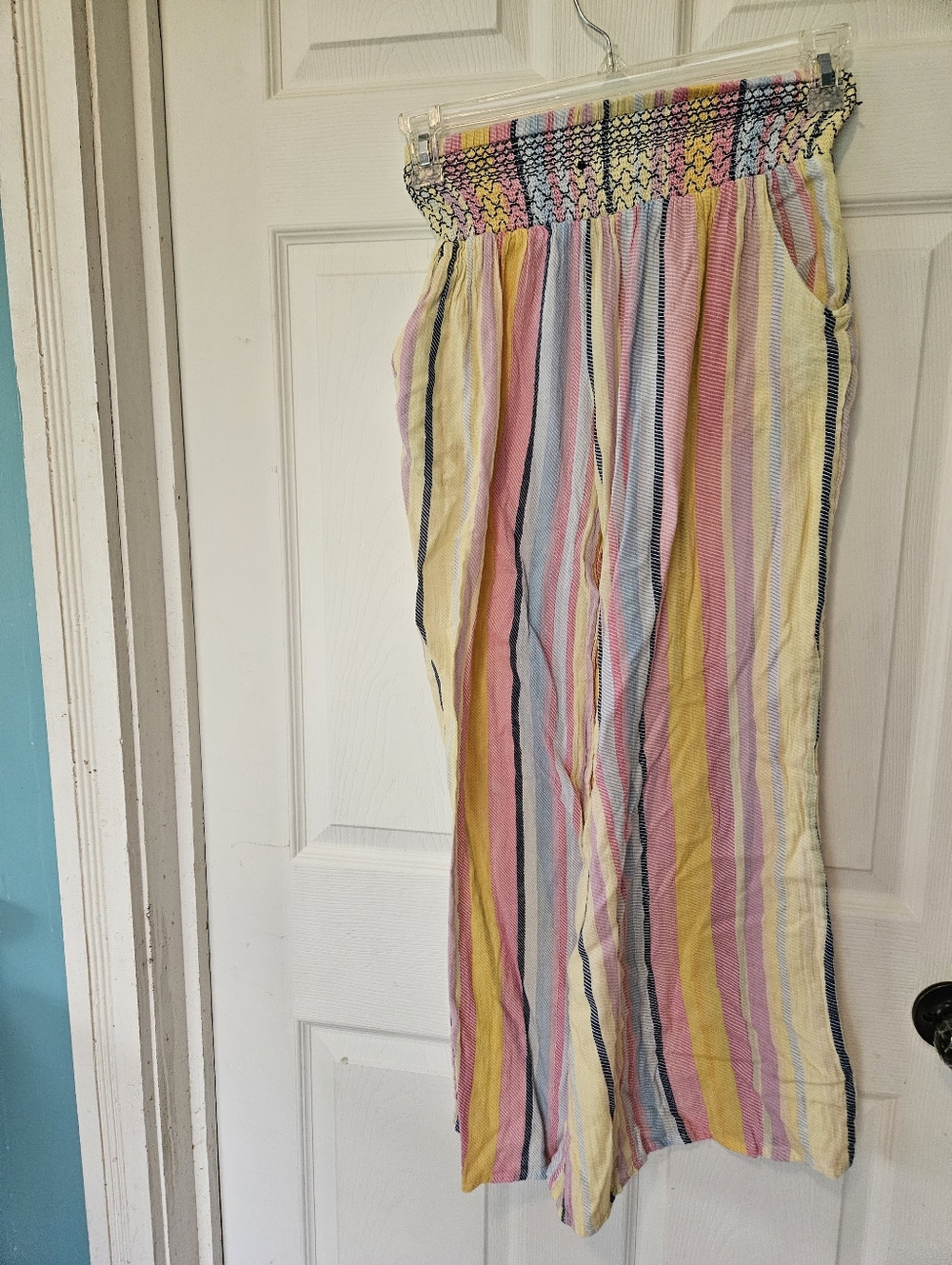 Striped Smocked Waist Wide-Leg Pants - Multicolor